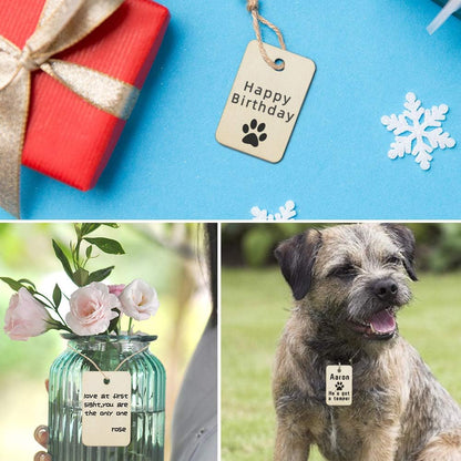 Luckforest 50 Pcs Rectangle Wooden Tags with Holes & 50 Pcs DIY Wooden Craft Beads & 28 Ft Jute Rope - Unfinished Craft Wood Wedding Birthday Party Decoration