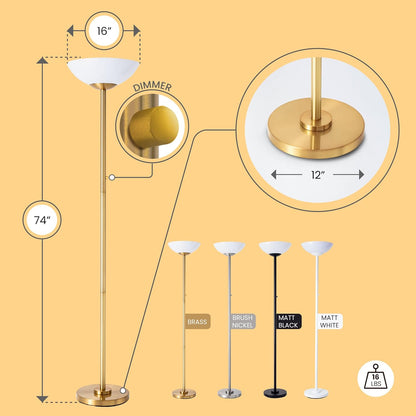 Super Bright Floor Lamp 8000LUMEN - DIMMABLE 30K Energy-Efficient Standing Lamp with Cement Base, for Living Room and Bedroom - Matte Finish, Modern and Elegant Design (White)