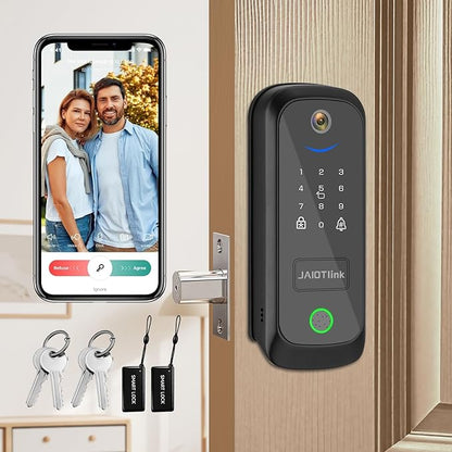 5 in 1 Smart Lock for Front Door, Keyless Entry Deadbolt with Camera & Doorbell, WiFi Secure Electronic Lock for Home, Fingerprint, Keypad, App Control, Voice Changer, Compatible with Alexa