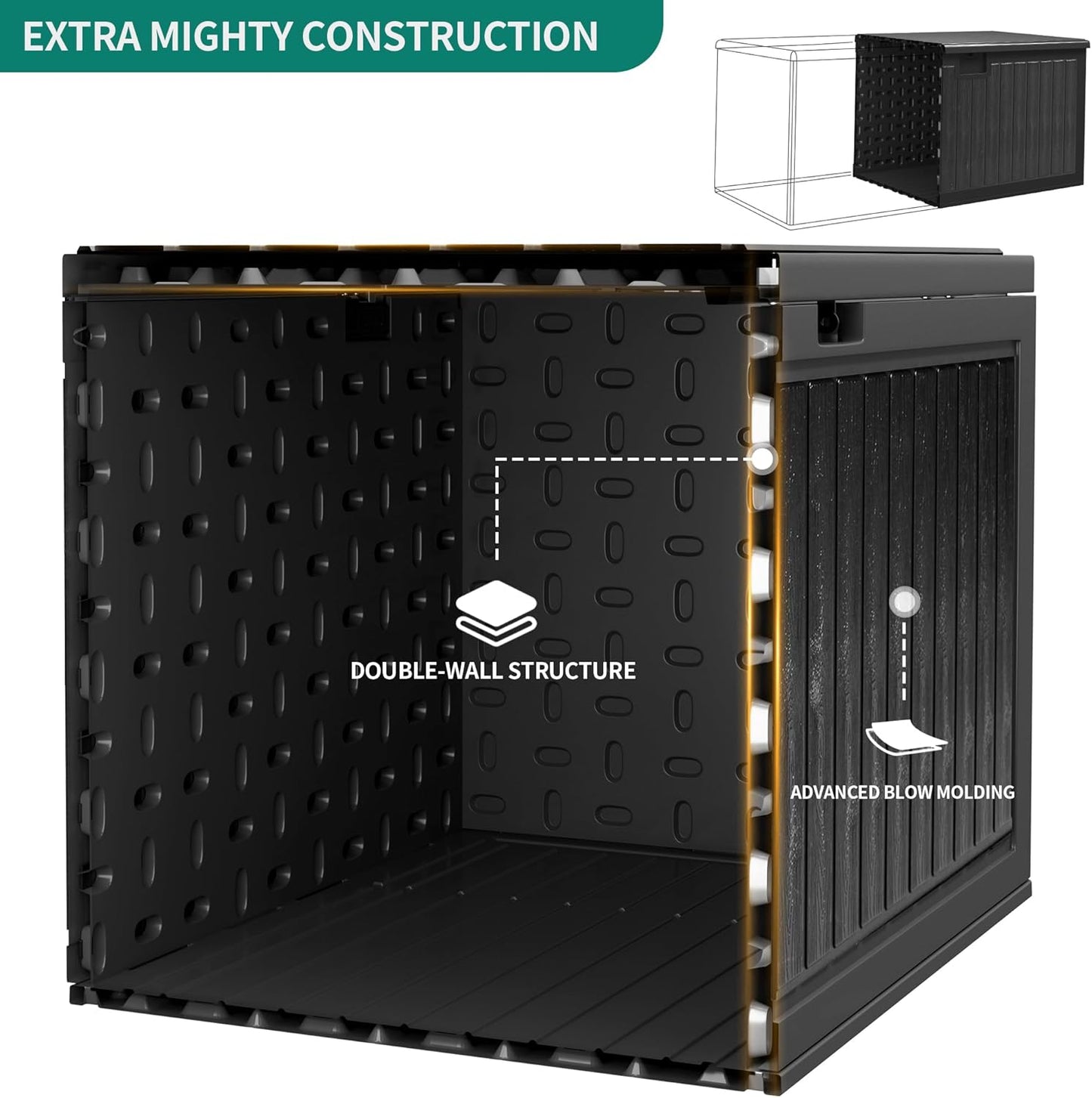 YITAHOME 90 Gallon Double-Wall Deck Box with Side Handles, Outdoor Large Storage for Patio Furniture Cushions, Garden Pool Accessories, Water Resistant & Lockable