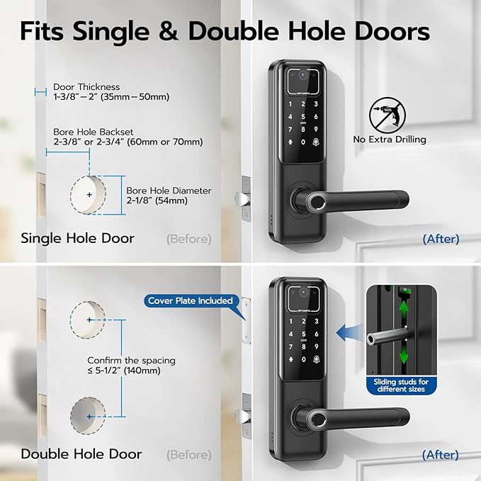 WiFi Video Smart Door Lock with Camera & Doorbell, Keyless Entry Fingerprint Lock with Handle for Front Door, Nyboer Keypad Electronic Digital with Rechargeable Lithium Battery, Easy Installation