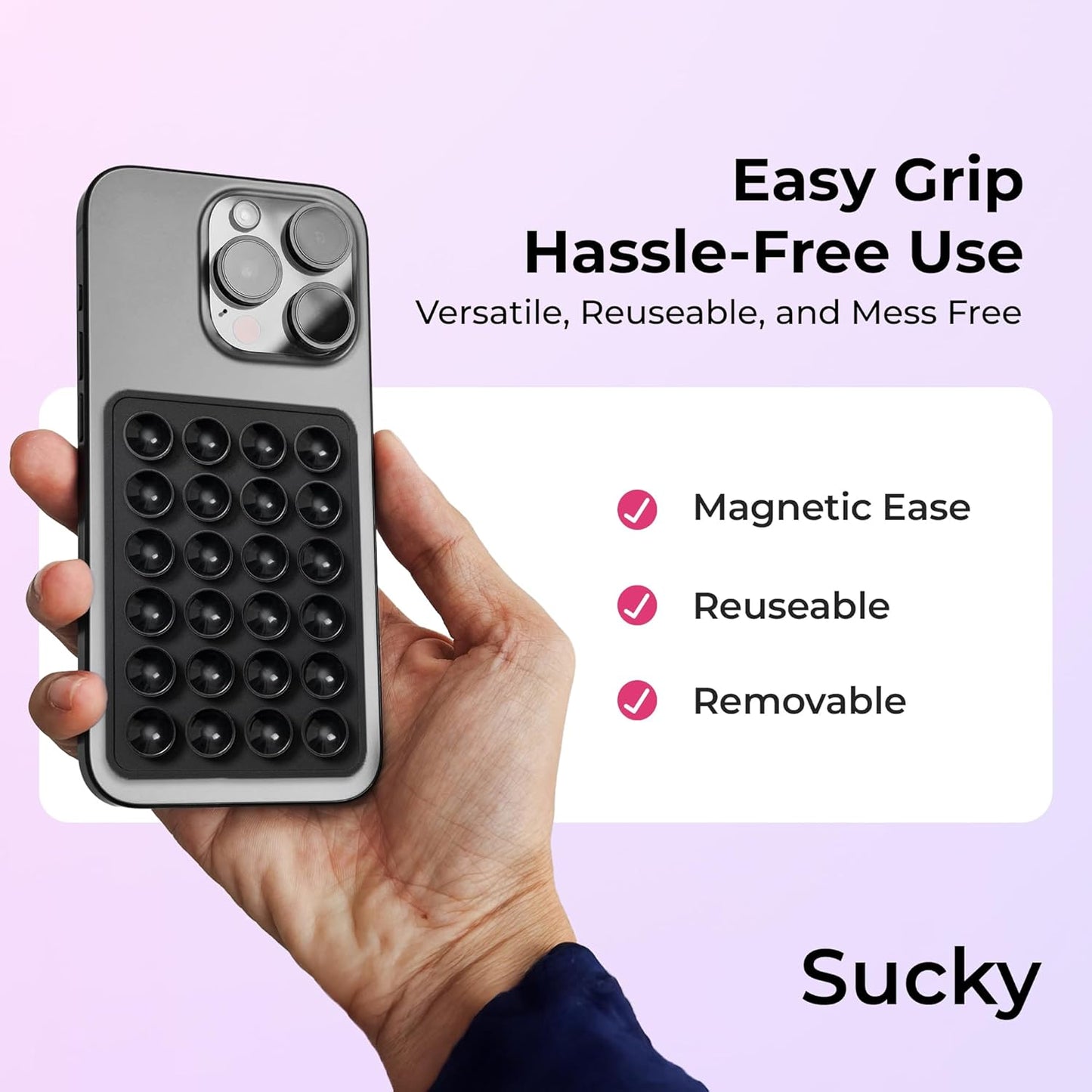 Sucky Upgraded Magnetic Suction Cell Phone Grip for MagSafe Case, Silicone Octo Cup Buddy Holder, Durable Magnet Phone Accessory for iPhone and Android (Hot Pink)