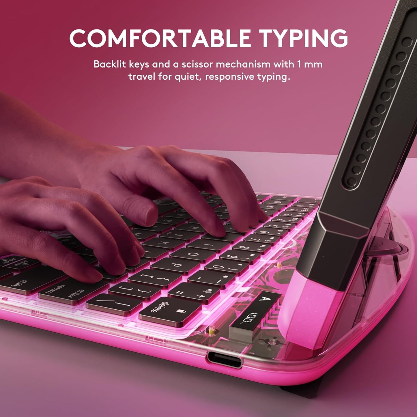GUSGU Transparent Case with Wireless Keyboard only for 2024 iPad Pro 11-in.(M4), 7 Colors Backlight, Trackpad, 360°Rotating Stand for iPad Pro 11(5th Gen), Tech Style