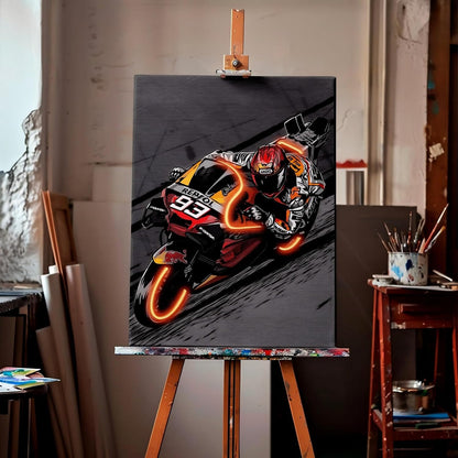Sorventina Painted Neon Style Orange #93 RC213V Racing Bikes Wall Art - 16x24 Wrapped Canvas, Non-LED, Ideal Decor for Bedroom, Living Room, Office, Game Room, Garage, or Man Cave