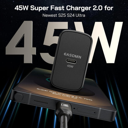 45W Super Fast Charger Type C, [2 Pack] 45 Watt USB-C Charger PD/PPS Wall Charging Block for Samsung Galaxy S25 Ultra/S25+/S25/S24/S23 Ultra/S23+/S22 Ultra/S22+/S20 Ultra, Tab S8(with 2X 12ft Cable)