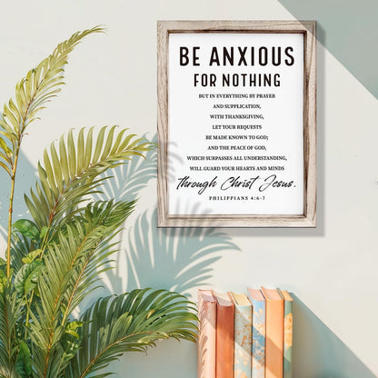 Christian Wooden Wall Signs, Farmhouse Home Decor, Christian Hanging Decor, Living Room Decors, Framed Wall Plaque Sign 15 * 11.5 inches, Be Anxious for Nothing Sign