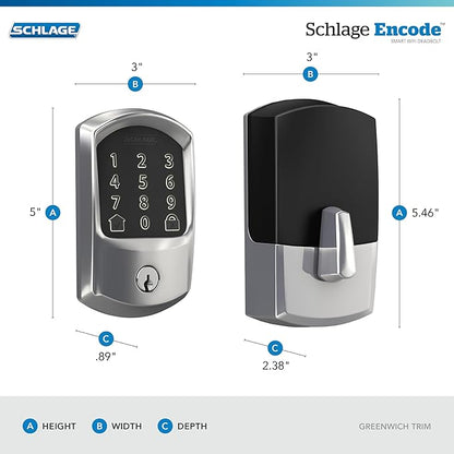 Schlage Encode Smart WiFi Deadbolt Lock for Front Door - Keyless Entry with App or Touchscreen - Works with Alexa, Hey Google, & Airbnb - Create Codes for Guests - Bright Chrome