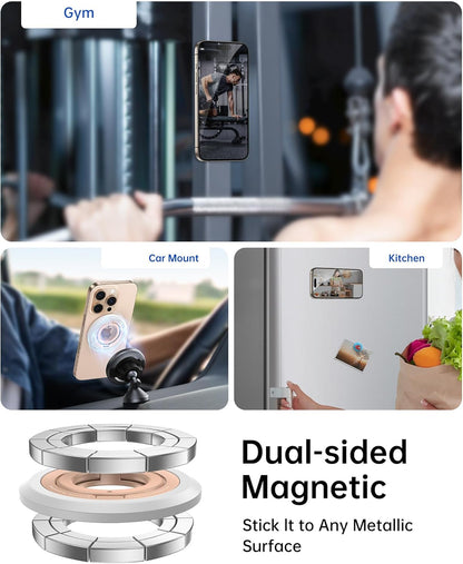 SYNCWIRE Magnetic Phone Ring Holder for MagSafe, 360° Rotation Dual Sided Magnet Grip Cell Phone Ring Stand Finger Kickstand Compatible with iPhone 16 15 14 13 12 Pro Max fits MagSafe - Pearl Gold