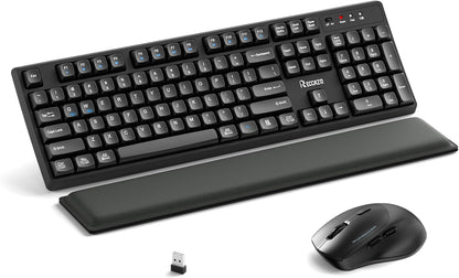 Wireless Keyboard and Mouse Combo with Wrist Rest, 2.4G Full-Sized Keyboard and Mouse Cordless, 3 DPI Adjustable Silent Mouse, Dual-System Keyboard for Computer/Laptop/Windows/Mac(Black)