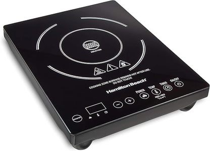 Hamilton Beach Portable Single Induction Cooktop Countertop Burner Hot Plate with Fast Heating Mode, 1800 Watts, 10 Temperature Settings up to 450F, Black (34104)