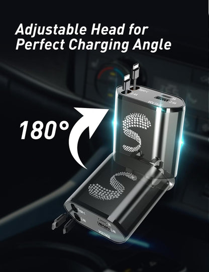 Retractable Car Charger USB C Fast Charging 120W, Car Accessories Cigarette Lighter Adapter Car Charger iPhone16 15 14 13 12 11 Car Essentials Gift for Travelers, Men, Women
