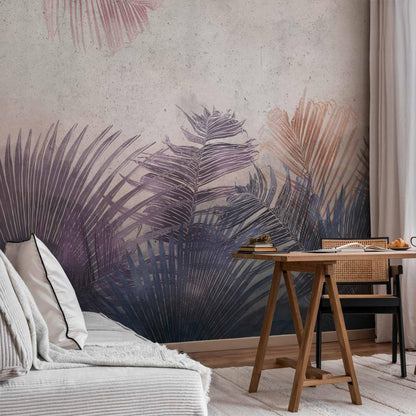 artgeist Wall Mural Jungle 96x69 in - XXL Peel and Stick Self-Adhesive Wallpaper Removable Large Sticker Foil Wall Decor Print Picture Image Design Leaves Botanical Nature Purple Grey b-A-0827-a-a
