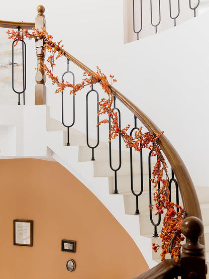 MISSPIN 6FT Pumpkin Berry Garland, Halloween Garland Fall Maple Leaf Artificial Hanging Autumn Vine Leaf Fall Decor Black Maple Fall Leaf Christmas Thanksgiving Halloween Home Decor