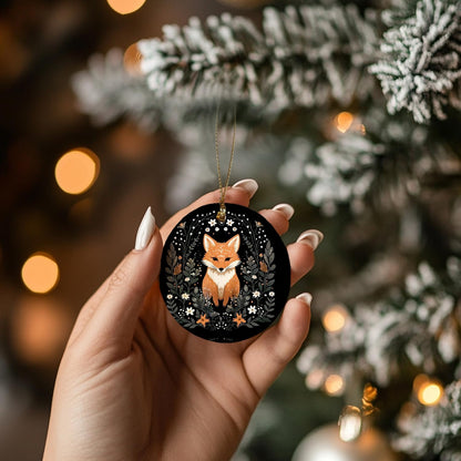 Fox Ornament, Fox Gifts for Women Girls Men,Gifts for Fox Lovers, Cottagecore Botanical Fox Ceramic Ornaments, Fox Decorative Hanging Ornament
