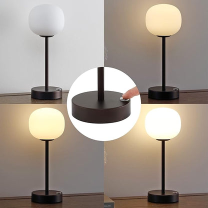 JONATHAN Y 12.25" Oil Rubbed Bronze/White Rechargeable Table Lamp, Modern Cordless LED Nightstand Lamp, White Glass Shade, Dimmable Portable Desk Lamp for Bedroom Living Room Dining (JYL7108B)