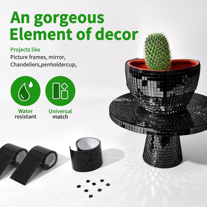 LONGKING 3776 Pieces Self-Adhesive Mirror Tiles, Square Mirror Stickers Mosaic Tiles, Glass DIY Craft Decoration, Disco Ball Tiles(Black)
