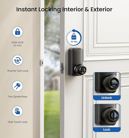 Veise Keypad Door Knob Lock, Keyless Entry Digital Lock with Handle, Electronic Smart Knob for Front Door & Bedroom, Easy Install, Auto Lock, Passage Mode, Anti-Peeping Password, Matte Black