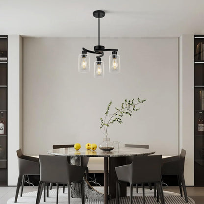3 Light Modern Dining Chandeliers Over Table，Black Light Fixture for Dining Room，Farmhouse Chandelier with Glass Shade，Industrial Pendant Lighting for Kitchen Island，Foyer,Hallway, Bedroom