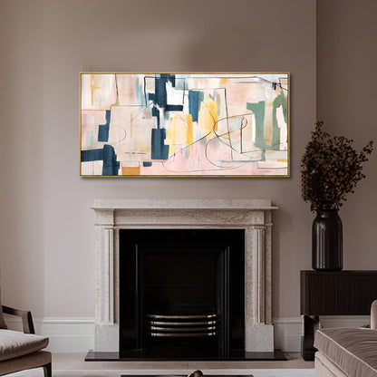 Pink Wall Art Abstract Wall Decorations Navy Blue Artwork Wall Pictures for Living Room Framed Wall Decor 24"x48"