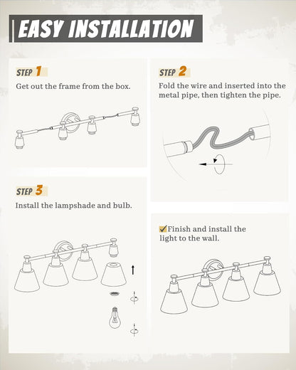 FEMILA 30" Bathroom Light Fixtures, 4 Light Vanity Lighting Fixtures with Wood Grain Paint and Black Finish, Light Fixtures for Bathroom Above Mirror, 4FG75B-4W BK