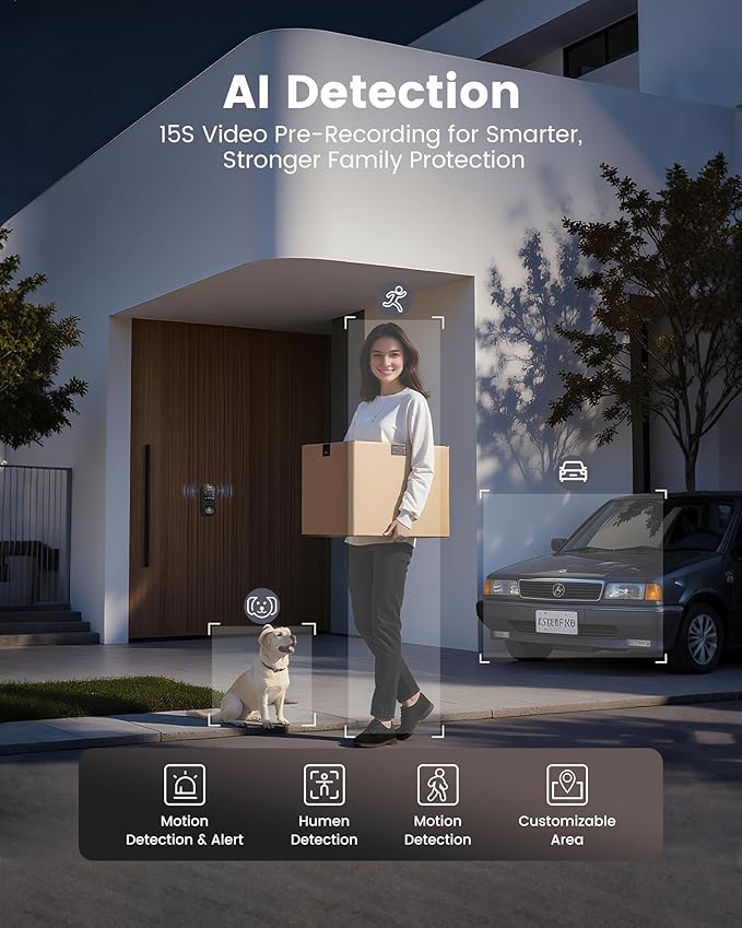 Smart Lock with Camera, 3-in-1 WiFi Doorbell Keyless Entry Door Lock, Deadbolt Lock for Front Door, Fingerprint, Keypad Code, App Control, IP65 Waterproof, BHMA, Support Alexa&Google Assistant
