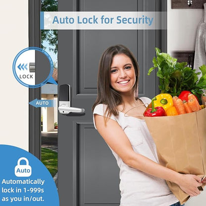 Smart Lock with Handle Set, Biometric Fingerprint Keyless Entry Deadbolt, Electronic Digital Keypad with App Control & Auto-Lock for Front Door, Home, Airbnb & Rental, Satin Nickel