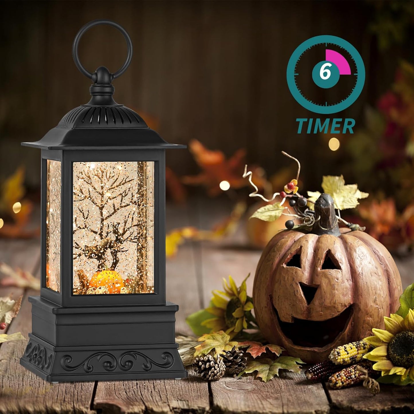 Halloween Snow Globe Black Cat Lantern, Glitter Lighted Snow Globes Halloween Decorations for Home, Light Up Snowglobe Halloween Décor