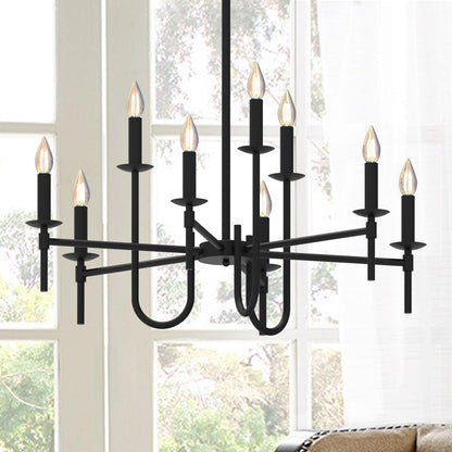 Farmhouse Black Chandelier, Modern Candle Hanging Lamp, Round LED Ceiling Pendant Lights for Kitchen Island Living Room Bedroom Dining Room (Black-B 9Lights)