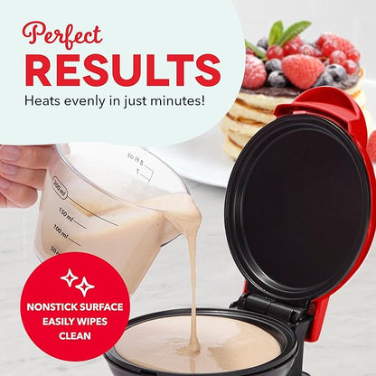 Dash Mini Maker Griddle - Compact Griddle for Creative Homemade Treats - PTFE nonstick surface, Quick Heat-Up System & Space-Saving Design - Red