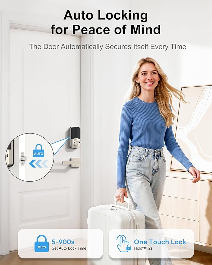 Front Door Lock with Handle Set, Hornbill Smart Deadbolt Keyless Entry, App Control and Auto-Lock, Touchscreen Keypad Electronic Deadbolt, Bluetooth/Key Fobs/Password Unlock for New House