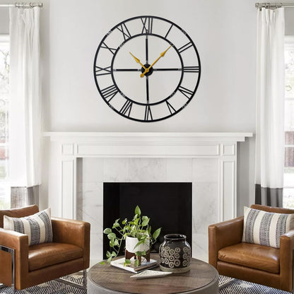Large Wall Clock for Living Room Decor – 32 Inch Silent Non-Ticking Modern Farmhouse Wall Clock, Oversized Decorative Metal Roman Numeral Clock