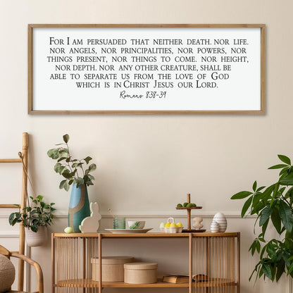 LuZhiQiang For I am Persuaded Wall Decor Art 40"×15" Romans 8:38-39 Sign Bible Verse Scripture Christian Large Wood Framed Wall Hanging (Wood)