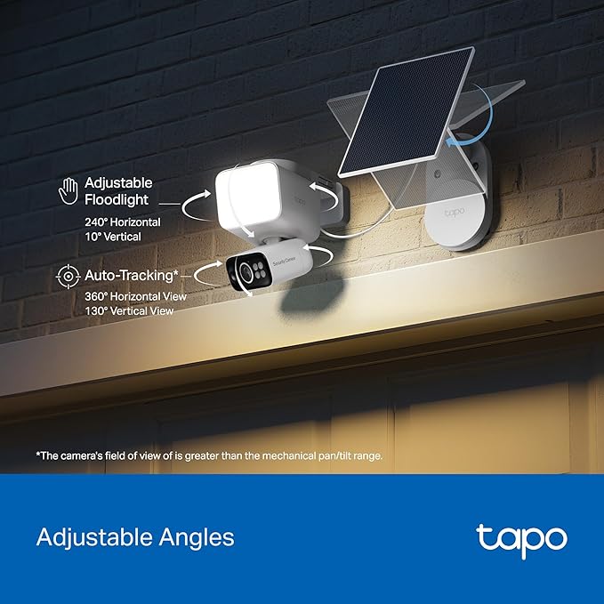 Tapo 2K Outdoor Pan/Tilt Wireless Floodlight Security Camera - Battery Power with Solar, 360º AI Motion Tracking, Person/Vehicle Detection, Subscription-Free Local Storage or Optional Cloud, C615F KIT