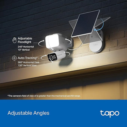 Tapo 2K Outdoor Pan/Tilt Wireless Floodlight Security Camera - Battery Power with Solar, 360º AI Motion Tracking, Person/Vehicle Detection, Subscription-Free Local Storage or Optional Cloud, C615F KIT