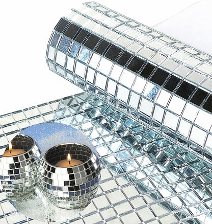 REDODEDO 3600pcs Real Glass Silver Mirrors Mosaic Tiles Sticker for Craft Square Glass Tiles Self Adhesive,5mm by 5mm