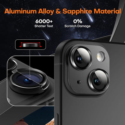 Camera Lens Protector for iPhone 15/iPhone 15 Plus/iPhone 14/iPhone 14 Plus, Aluminum Alloy Tempered Glass Camera Cover Screen, Anti-drop, Case Friendly- Black Titanium