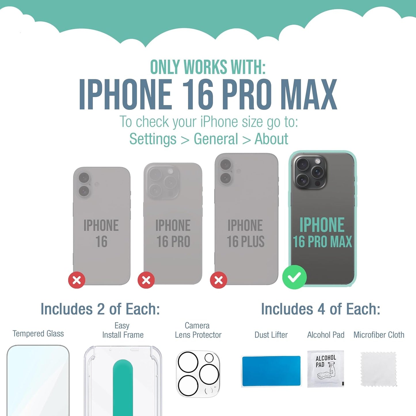 Smartish® iPhone 16 Pro Max Screen Protector + Camera Lens Covers - Tuff Sheet - 2-Pack Tempered Glass 9H Easy Install Frame Case-Friendly - Dynamic Island for Apple iPhone 16 Pro Max - Clear 2-Pack