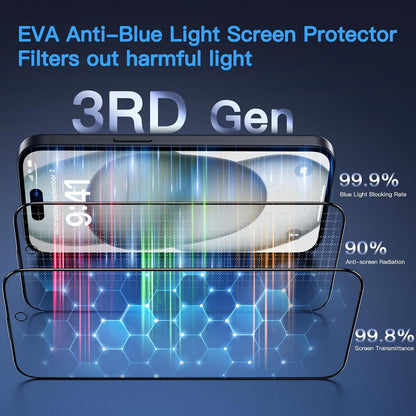 Uyiton Anti-Blue Light for iPhone 15 Plus Screen Protector - Unbreak-Glass Easy to Install Full Coverage Case Friendly Scratch Resistance 9H Tempered Glass Screen Protector for iPhone 15 Plus, 2 Pack