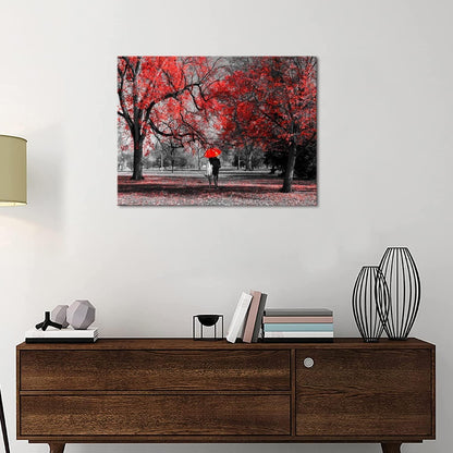 Bamdeya Bathroom Wall Art Gray Red Wall Decor Forest Canvas Painting Tree Prints Art Scenery Artwork for Wall Landscape Picture Black and White Wall Art Bedroom Room Décor Decoration -12x16inches