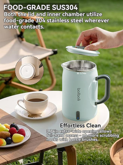 Complete Travel Tea Set with Mini Electric Kettle 0.6L, Hardshell Case for Portable Travel Hot Water Boiler, Teapot with Strainer, Cups and Protect Bag for Home, Office, and Camping Green
