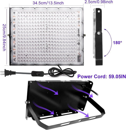 4 Pack 300W Black Lights, Blacklight Flood Light with Plug and Switch,for Glow Party, Black Light Party, Halloween, Body Paint, Neon Glow, Stage Lighting, Fluorescent Poster