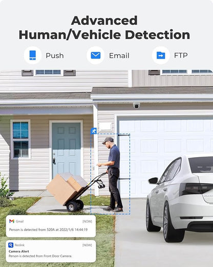 REOLINK Wired Security Camera Outdoor, IP PoE Dome Surveillance Camera, Smart Human/Vehicle Detection, Work with Smart Home, 100ft 5MP HD IR Night Vision, Up to 512GB microSD Card, RLC-520A