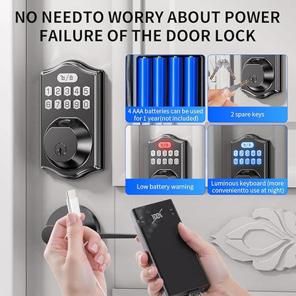 Keyless Entry Door Lock: 100 Fingerprint Capacity, 5-in-1 Smart Deadbolt with Keypad & App—12-Month Battery, Low Alert, Easy Install for Front Door