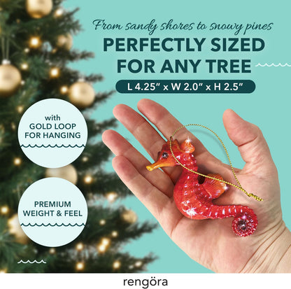 Hand-Painted Beach Christmas Ornament – Coastal Tree Decoration for Ocean Lovers – Unique Nautical Ornament for Christmas Tree or Stocking Stuffer Gift (Red Seahorse)