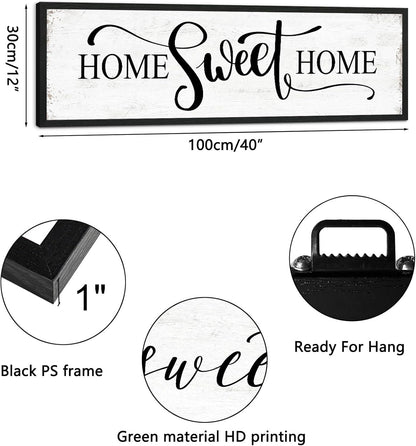 Home Sweet Home Wall Decor: Modern Farmhouse Rustic Sign 12" x 40", Master Bedroom Above Bed Framed Hanging Plaque, Family Decorative for Living Room