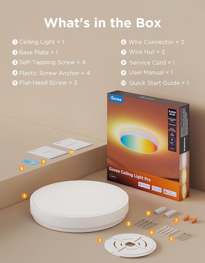 Govee Smart Ceiling Light 4300LM, RGBIC LED Ceiling Light Fixture Works with Matter, Flush Mount Light Fixture, DIY Colors, 2700K-6500K Dimmable for Bedroom, Living Room, 15 Inch, 1 Pack