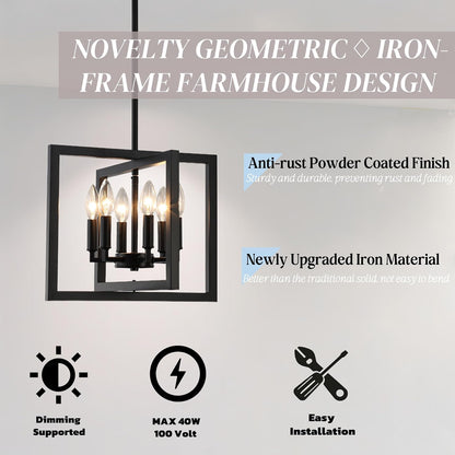 ANKYLHUA Small Black Chandelier,6-Lights Ceiling Light Fixture E12,Adjustable Hight Pendant Lights Kitchen Island,Chandeliers for Dining Room Bedroom,Entryway,Foyer