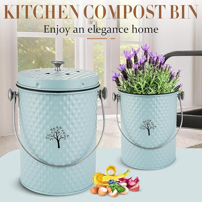 AOSION Countertop Compost Bin Kitchen,Odor Resistant Indoor Compost Bin with Lid and Compost Bags,Compost Bucket Composter Container for Food Waste,Blue