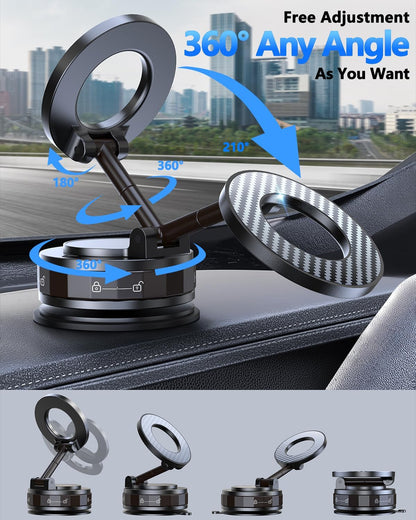 Vacuum Magnetic Car Phone Holder for Magsafe [89+LBS Suction & 3200gf Magnetic] 360° Adjustable Ultra Suction Cup Phone Holders for Your Car/Gym/Mirror, Car Mount for iPhone & Android (Black)