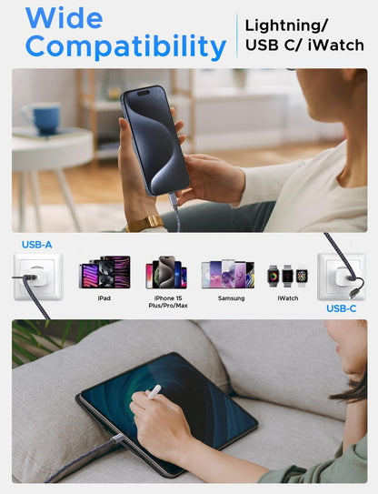 Multi Charging Cable for Apple Watch Charger iPhone Charger PD20W USB C/A Block Fast Charging Compatible with iWatch Ultra/SE/10/9/8/7/6/5/4/3/2/1 & iPhone 16/15/14/13/12/Galaxy S23-4FT